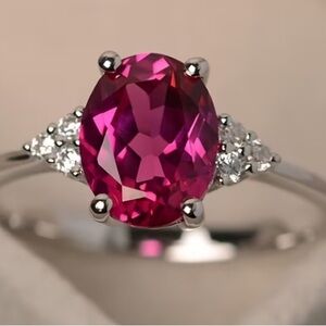 Elegant Pink Gemstone Silver Ring